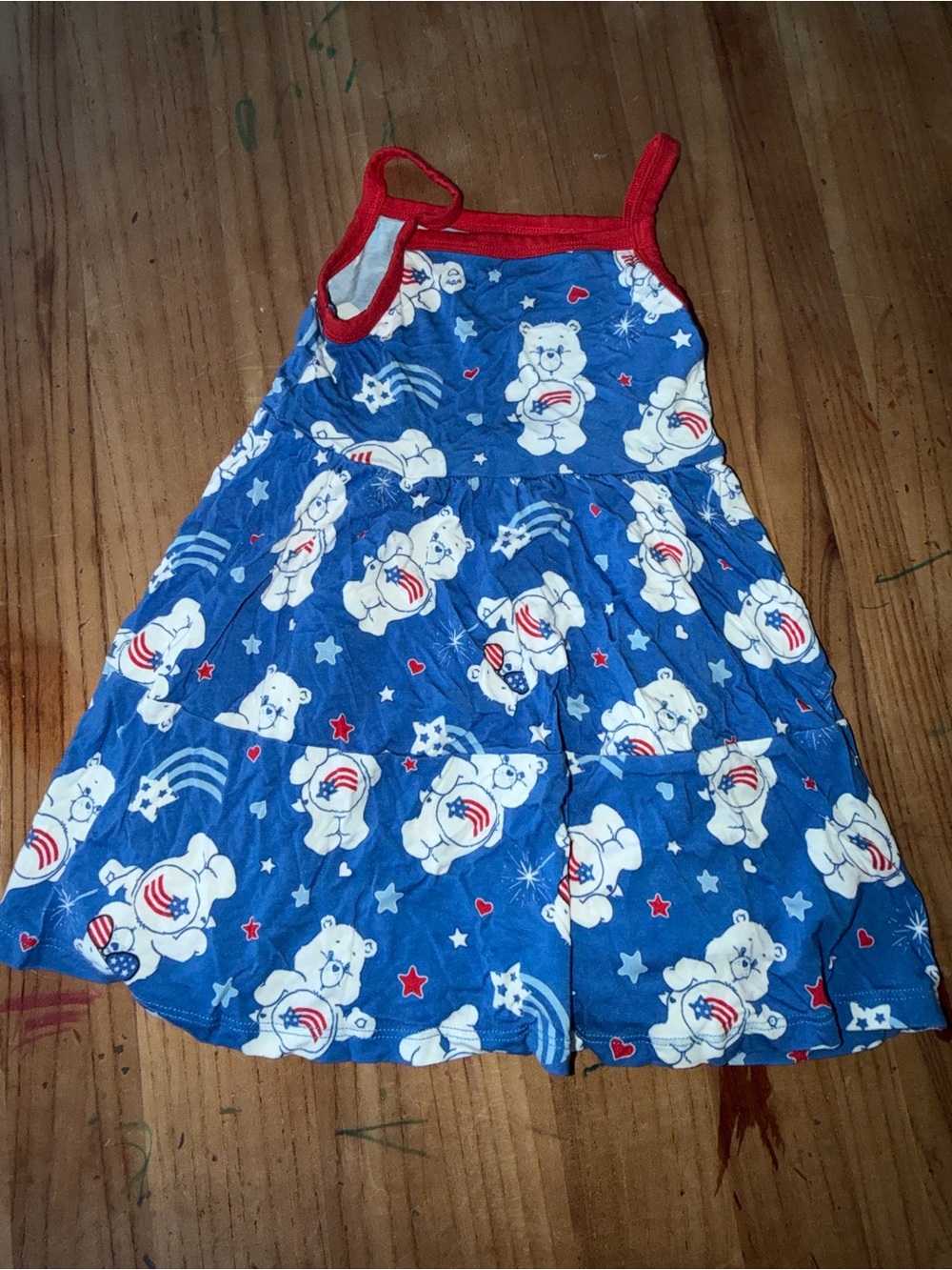 Care Bears Blue Dress with Red Trim and White Bear Print